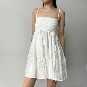 Klassy Network White Tiered Ruffle Mini Brami (Built In Bra) Baby Doll Dress